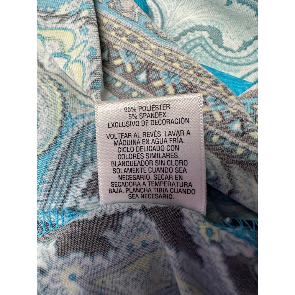JM Collection Blouse Womens Petite L Blue Paisley Beaded Soutache 3/4 Sleeve Top - Picture 10 of 11